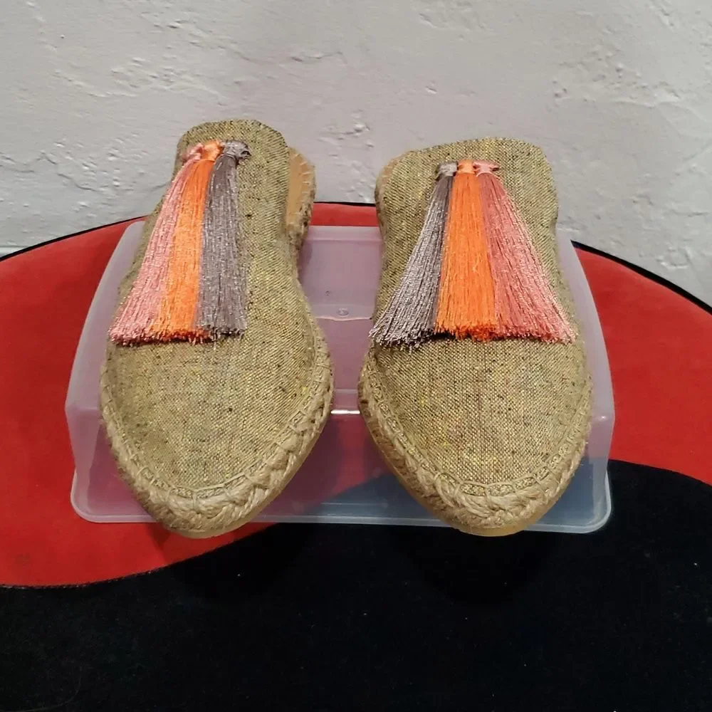Silvia Cobos Sunrise Mules Espadrille Flats With Tassles Size 8.5